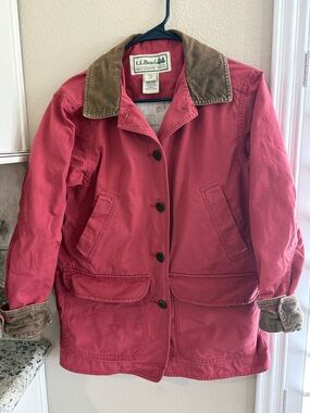 L.L. Bean Rose Red Barn Coat with Brown Corduroy Collar